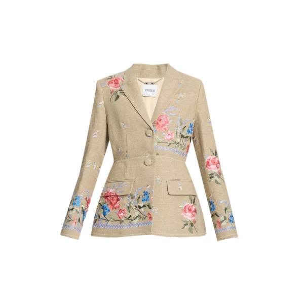 Erdem Embroidered Linen Single Breasted Blazer - Jackets - British Romantic Luxury at Coveti