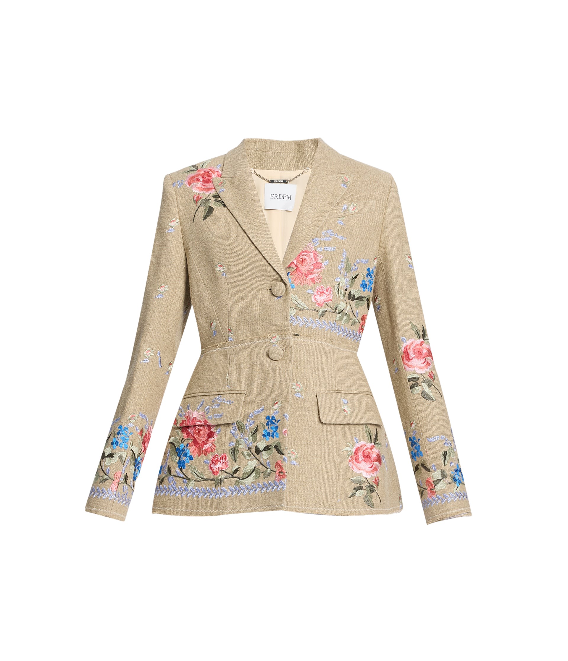 Erdem Embroidered Linen Single Breasted Blazer