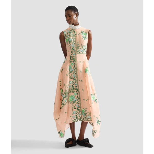 Erdem Embroidered Organza Draped Midi Dress - Dresses - British Romantic Luxury at Coveti