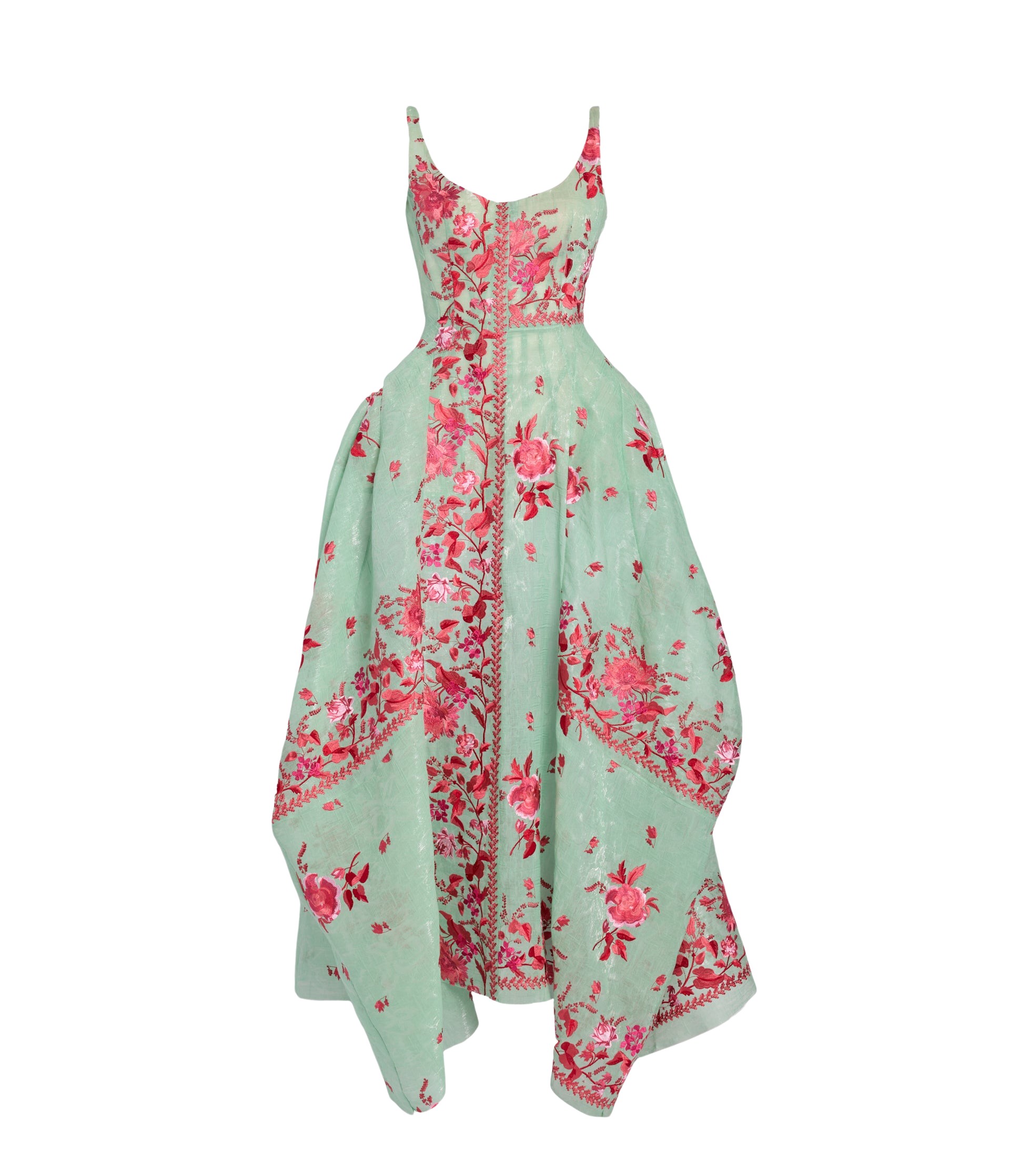 Erdem Embroidered Organza Draped Midi Dress