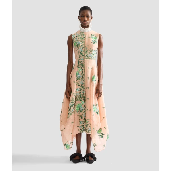 Erdem Embroidered Organza Draped Midi Dress - Dresses - British Romantic Luxury at Coveti