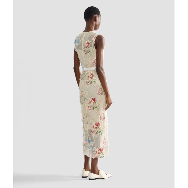Erdem Embroidered Shredded Mesh Pencil Midi Dress - Dresses - British Romantic Luxury at Coveti