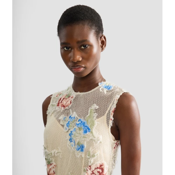Erdem Embroidered Shredded Mesh Pencil Midi Dress - Dresses - British Romantic Luxury at Coveti