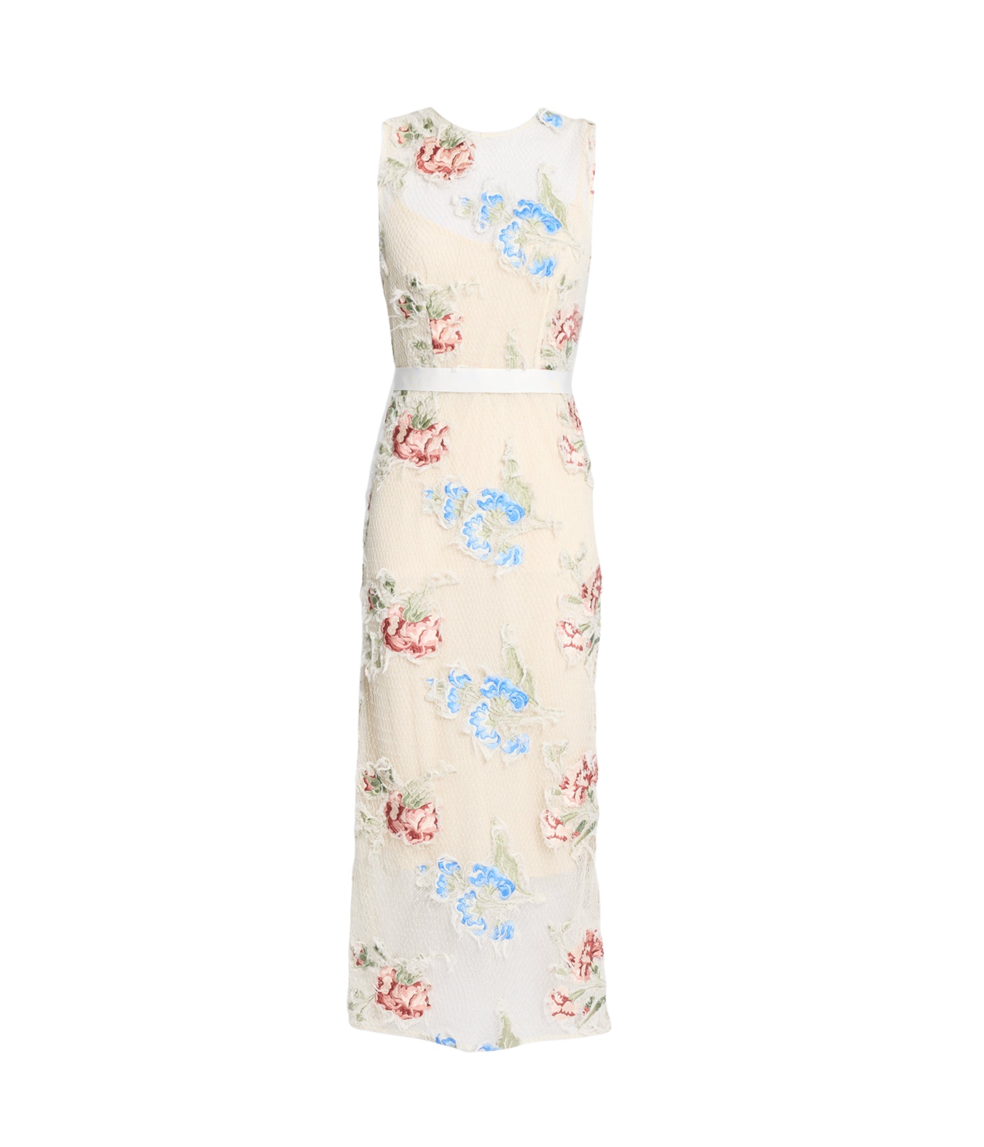 Erdem Embroidered Shredded Mesh Pencil Midi Dress