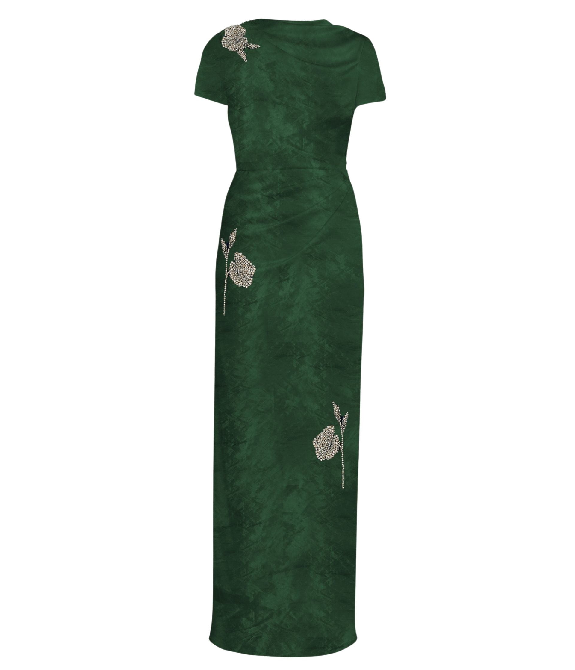 Erdem Embroidered Textured Satin Short Sleeve Gown