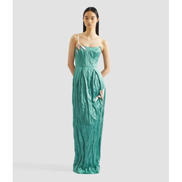 Erdem Embroidered Textured Satin Sleeveless Gown - Dresses - British Romantic Luxury at Coveti