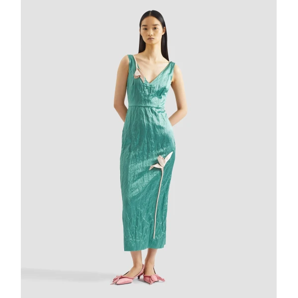Erdem Embroidered Textured Satin Sleeveless Midi Dress - Dresses - British Romantic Luxury at Coveti
