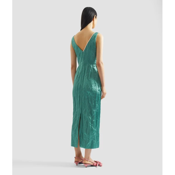 Erdem Embroidered Textured Satin Sleeveless Midi Dress - Dresses - British Romantic Luxury at Coveti