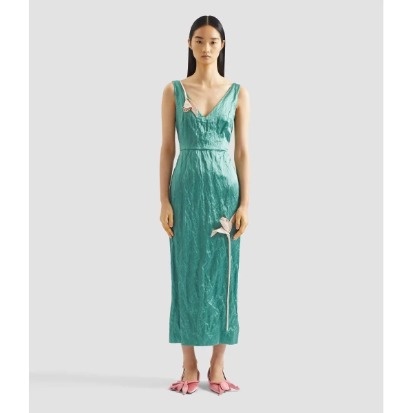 Erdem Embroidered Textured Satin Sleeveless Midi Dress - Dresses - British Romantic Luxury at Coveti