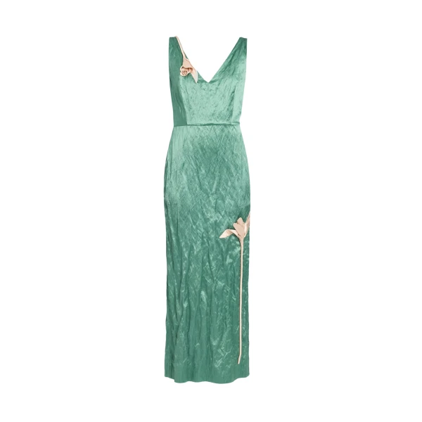 Erdem Embroidered Textured Satin Sleeveless Midi Dress - Dresses - British Romantic Luxury at Coveti