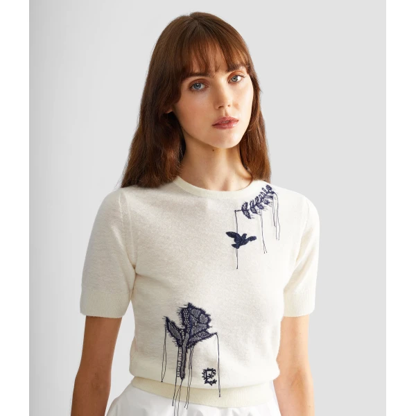 Erdem Fine Alpaca Blend Short Sleeve Crew Jumper - Knitwear - British Romantic Luxury at Coveti