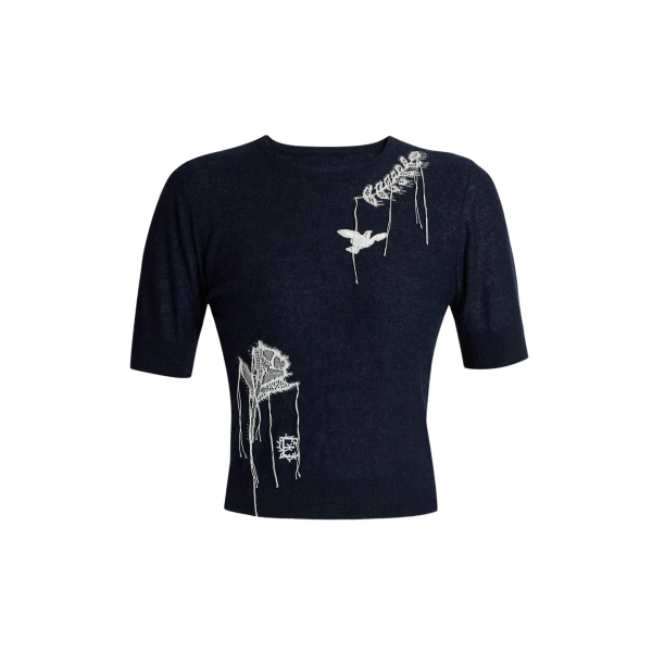 Erdem Fine Alpaca Blend Short Sleeve Crew Jumper - Knitwear - British Romantic Luxury at Coveti