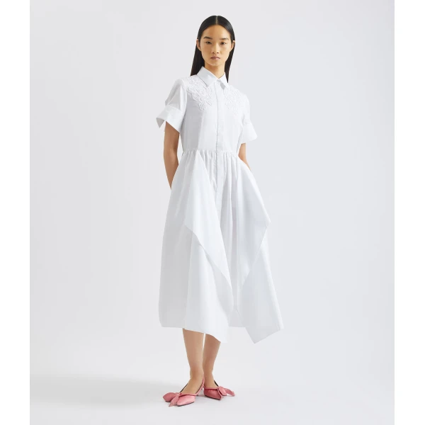 Erdem Floral Appliqué Draped Shirt Dress - Dresses - British Romantic Luxury at Coveti