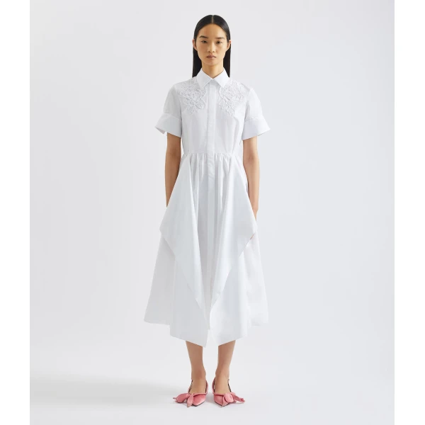 Erdem Floral Appliqué Draped Shirt Dress - Dresses - British Romantic Luxury at Coveti