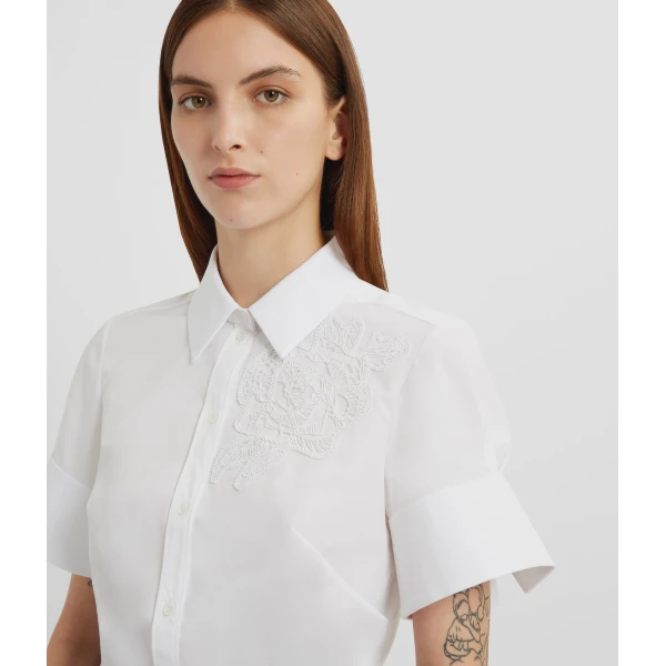 Erdem Floral Appliqué Short Sleeve Shirt - Tops - British Romantic Luxury at Coveti