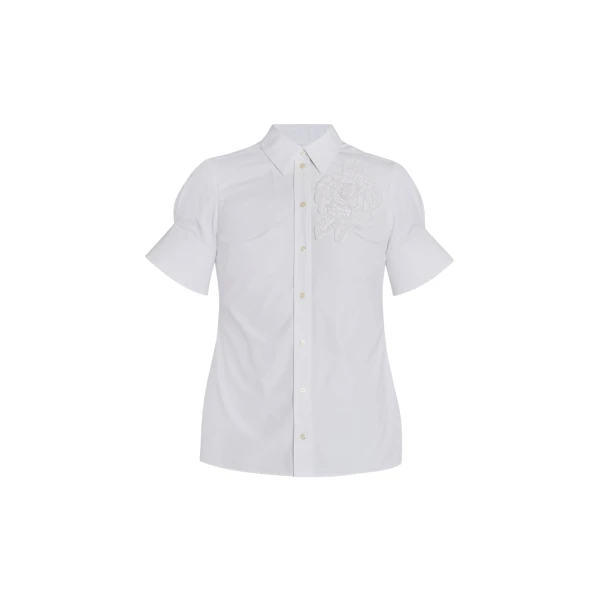 Erdem Floral Appliqué Short Sleeve Shirt - Tops - British Romantic Luxury at Coveti