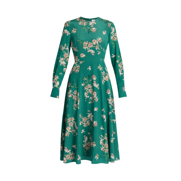 Erdem Floral Crepe De Chine Long Sleeve Midi Dress - Dresses - British Romantic Luxury at Coveti