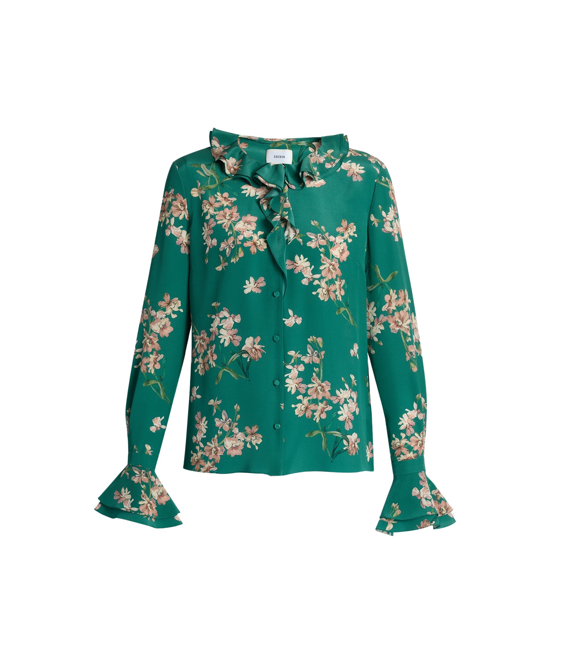 Erdem Floral Crepe De Chine Long Sleeve Shirt
