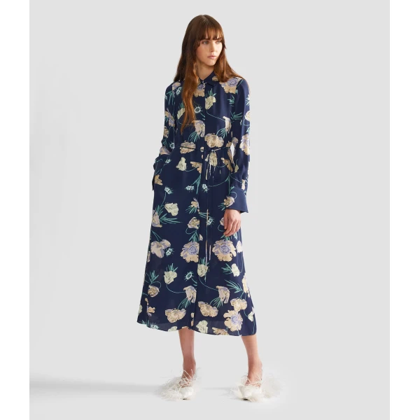 Erdem Floral Crepe Long Sleeve Midi Shirt Dress - Dresses - British Romantic Luxury at Coveti
