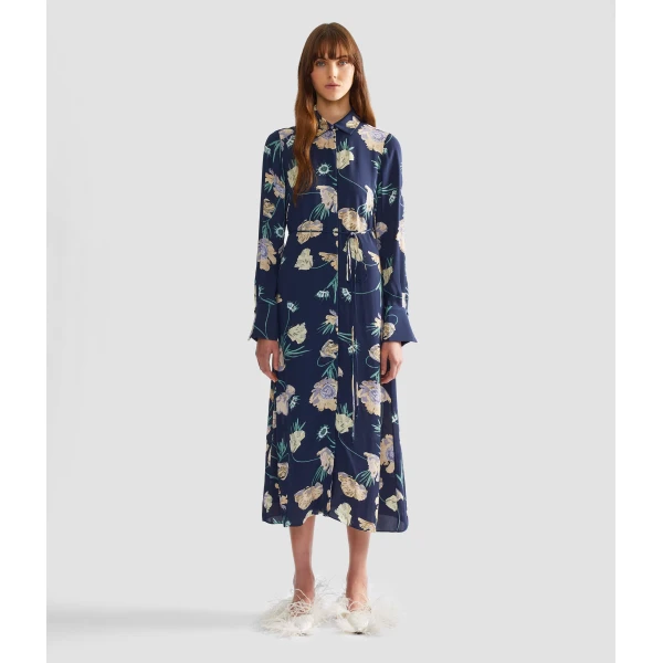 Erdem Floral Crepe Long Sleeve Midi Shirt Dress - Dresses - British Romantic Luxury at Coveti