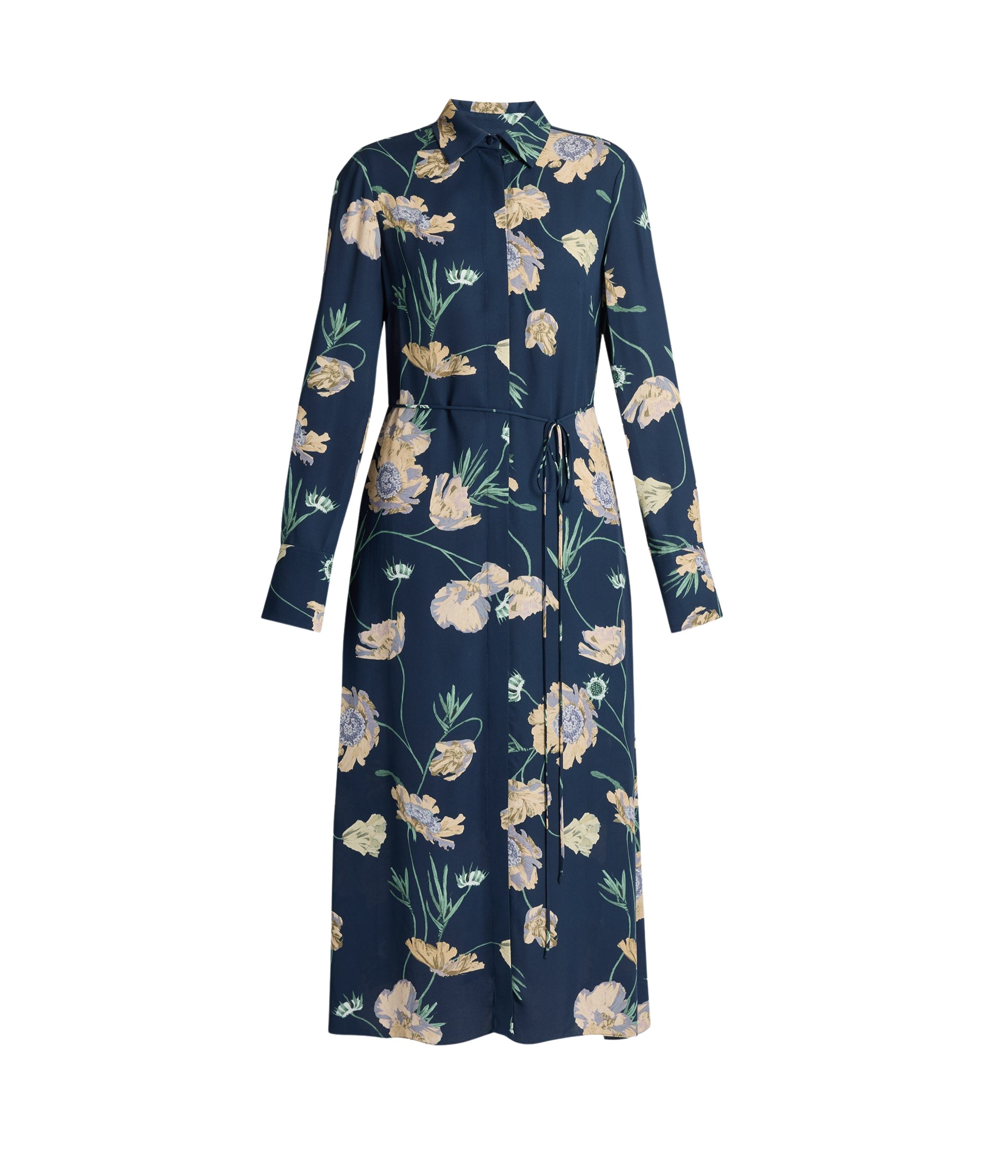 Erdem Floral Crepe Long Sleeve Midi Shirt Dress