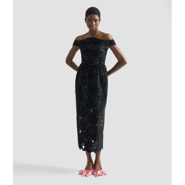 Erdem Floral Cutwork Off The Shoulder Midi Dress - Dresses - British Romantic Luxury at Coveti