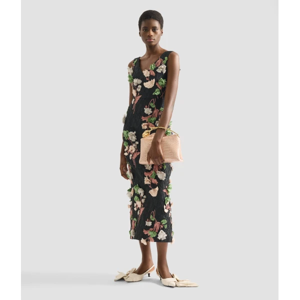 Erdem Floral Embroidered Cloque Sleeveless Midi Dress - Dresses - British Romantic Luxury at Coveti
