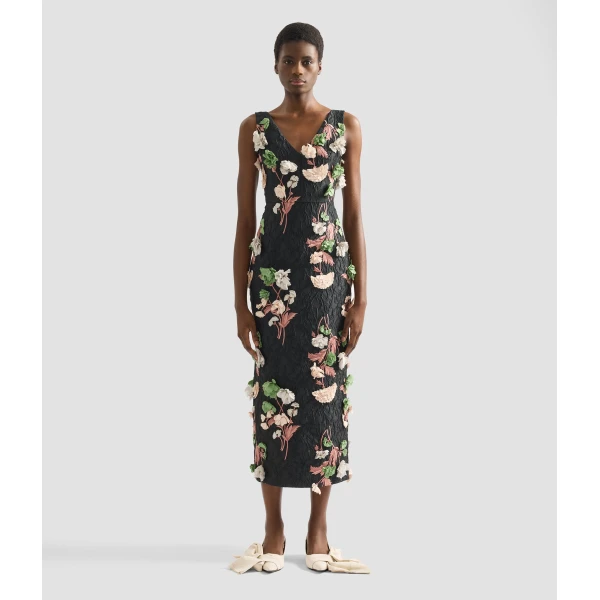 Erdem Floral Embroidered Cloque Sleeveless Midi Dress - Dresses - British Romantic Luxury at Coveti