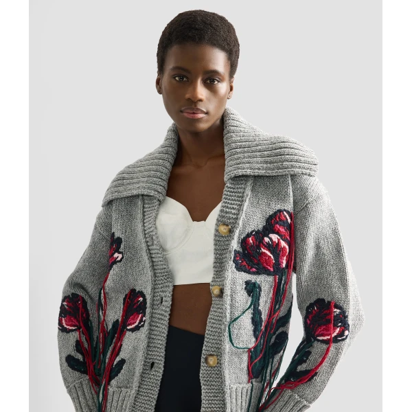 Erdem Floral Embroidered Knit Cardigan - Knitwear - British Romantic Luxury at Coveti