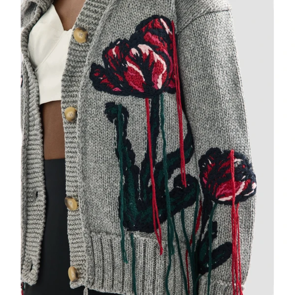 Erdem Floral Embroidered Knit Cardigan - Knitwear - British Romantic Luxury at Coveti