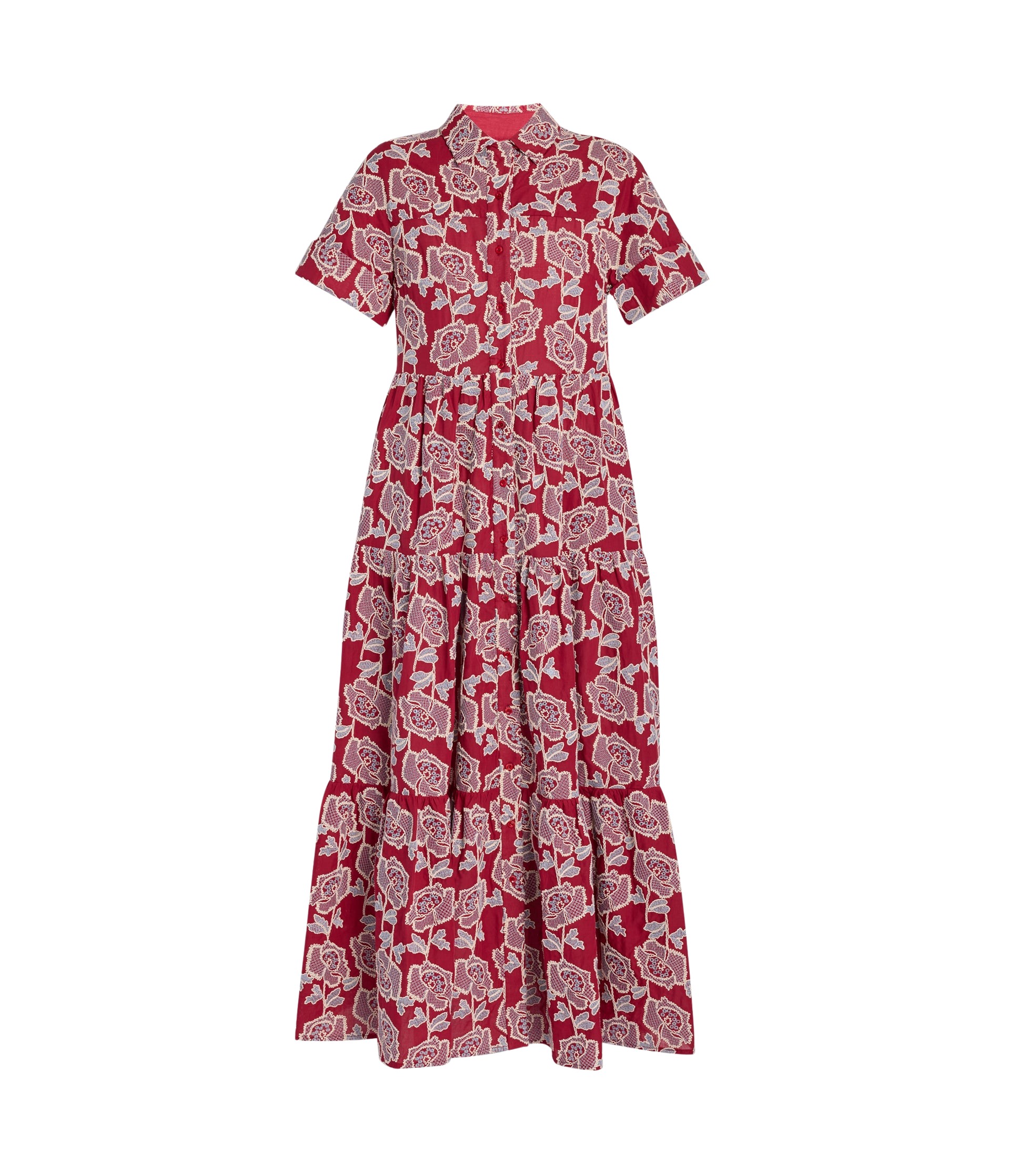 Erdem Floral Embroidered Tiered Midi Dress