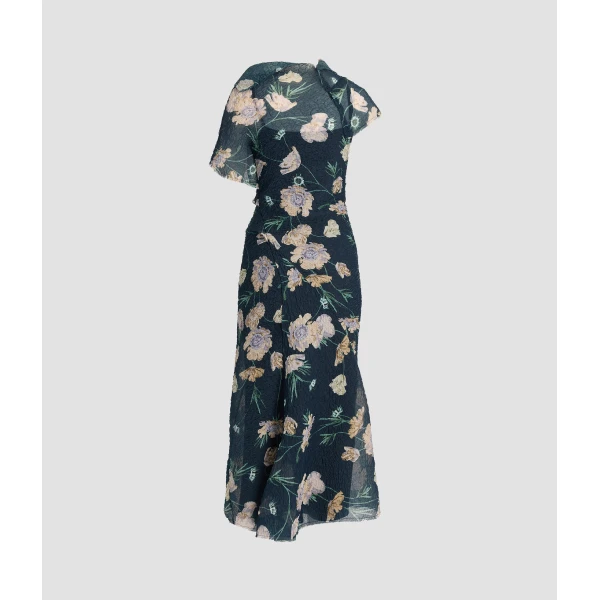 Erdem Floral Organza Cloque Asymmetric Midi Dress - Dresses - British Romantic Luxury at Coveti