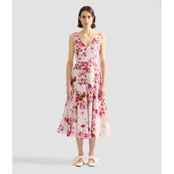 Erdem Floral Print Cotton Fit And Flared Midi Dress - Dresses - British Romantic Luxury at Coveti
