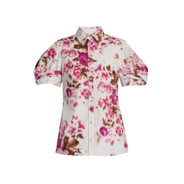 Erdem Floral Print Cotton Short Sleeve Shirt - Tops - British Romantic Luxury at Coveti