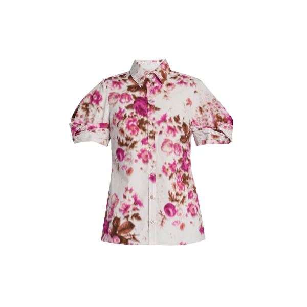 Erdem Floral Print Cotton Short Sleeve Shirt - Tops - British Romantic Luxury at Coveti