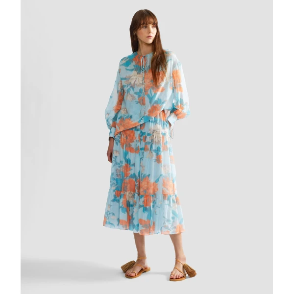 Erdem Floral Print Cotton Silk Voile Tiered Full Midi Skirt - Skirts - British Romantic Luxury at Coveti
