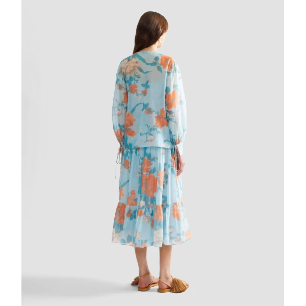 Erdem Floral Print Cotton Silk Voile Tiered Full Midi Skirt - Skirts - British Romantic Luxury at Coveti