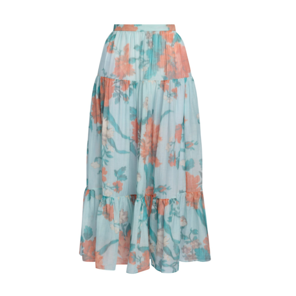 Erdem Floral Print Cotton Silk Voile Tiered Full Midi Skirt - Skirts - British Romantic Luxury at Coveti