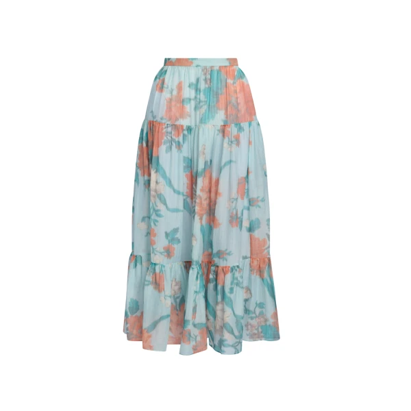 Erdem Floral Print Cotton Silk Voile Tiered Full Midi Skirt - Skirts - British Romantic Luxury at Coveti