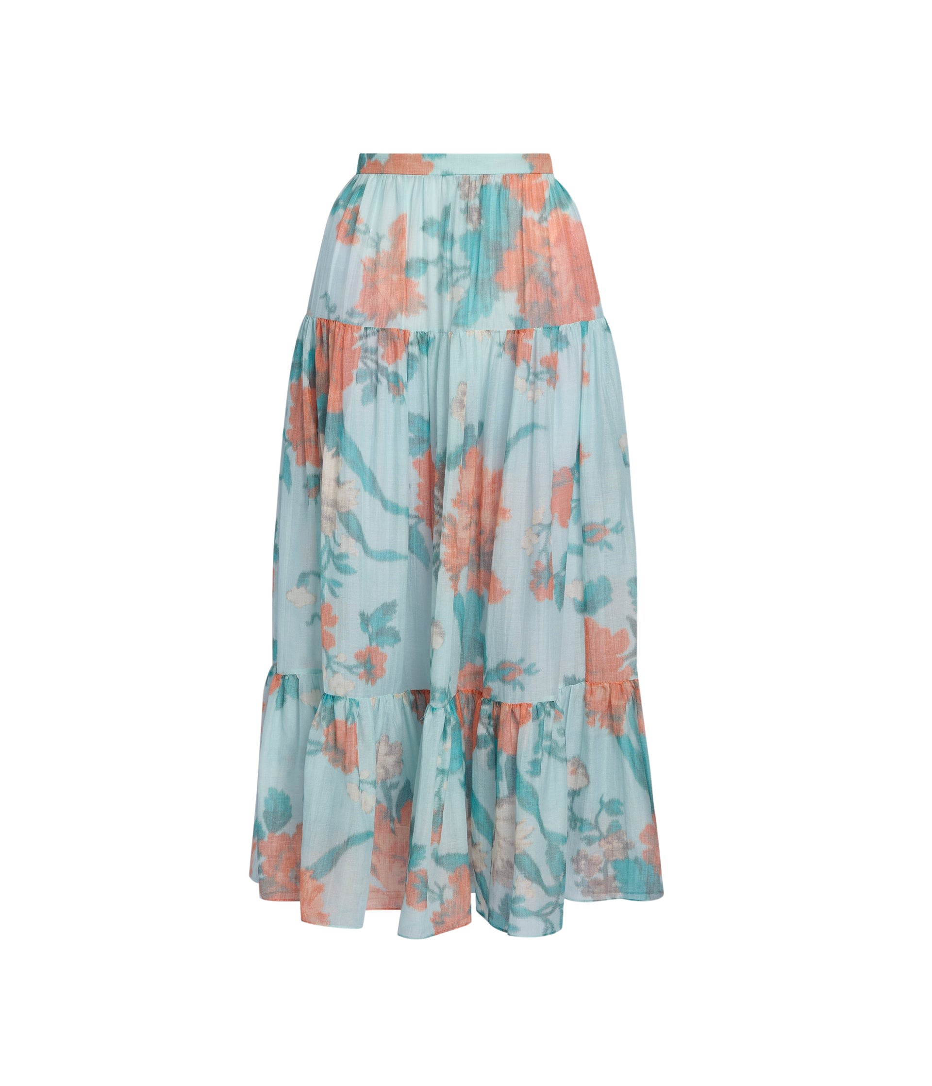 Erdem Floral Print Cotton Silk Voile Tiered Full Midi Skirt - Skirts - British Romantic Luxury at Coveti