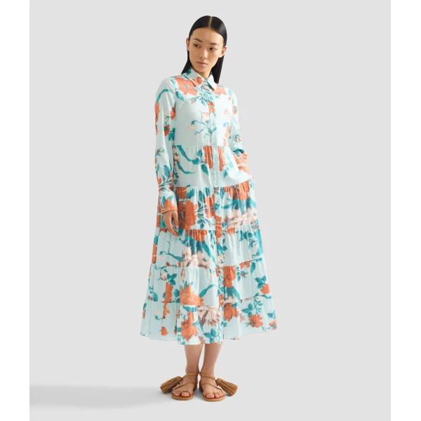 Erdem Floral Print Cotton Tiered Midi Shirt Dress - Dresses - British Romantic Luxury at Coveti