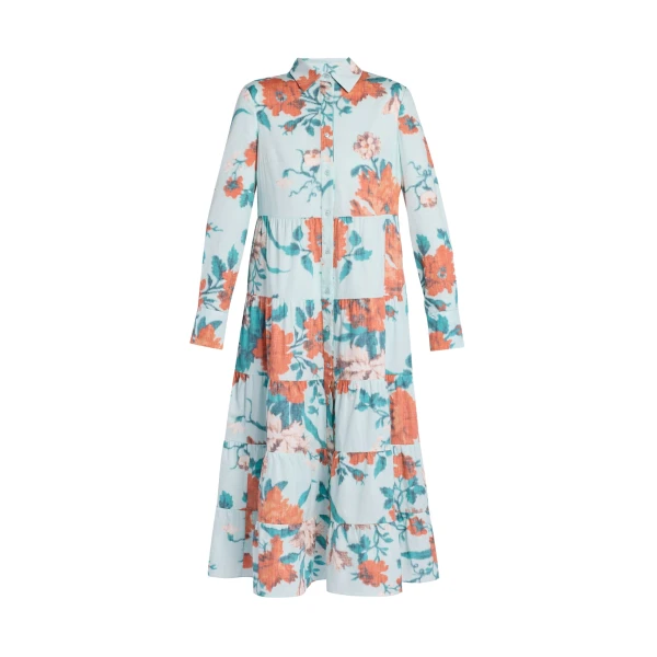 Erdem Floral Print Cotton Tiered Midi Shirt Dress - Dresses - British Romantic Luxury at Coveti