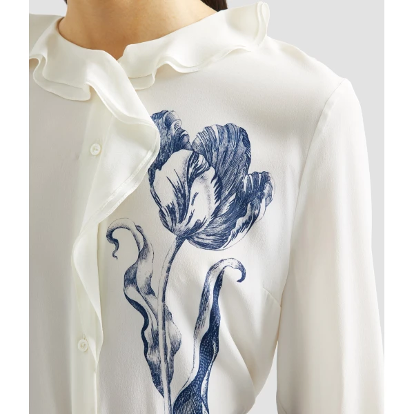 Erdem Floral Print Crepe De Chine Long Sleeve Shirt - Tops - British Romantic Luxury at Coveti
