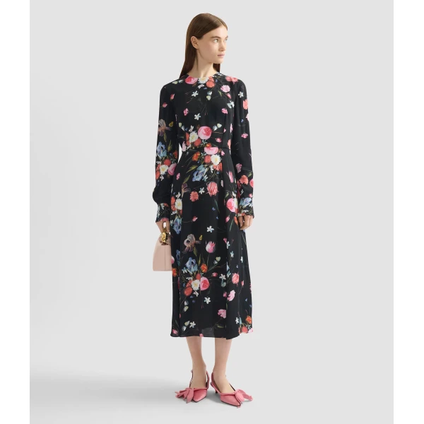 Erdem Floral Print Crepe Long Sleeve Midi Dress - Dresses - British Romantic Luxury at Coveti