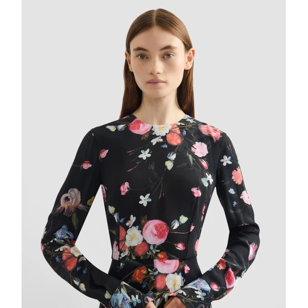 Erdem Floral Print Crepe Long Sleeve Midi Dress - Dresses - British Romantic Luxury at Coveti