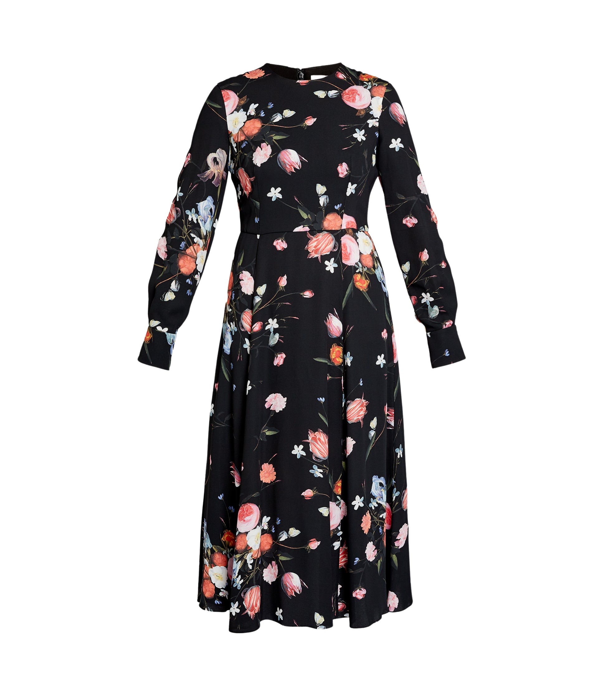 Erdem Floral Print Crepe Long Sleeve Midi Dress