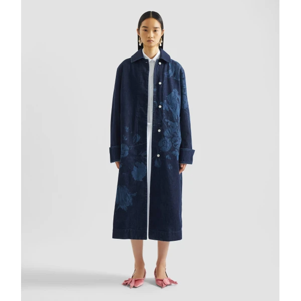 Erdem Floral Print Denim Coat - Coats - British Romantic Luxury at Coveti