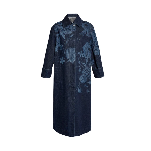 Erdem Floral Print Denim Coat - Coats - British Romantic Luxury at Coveti