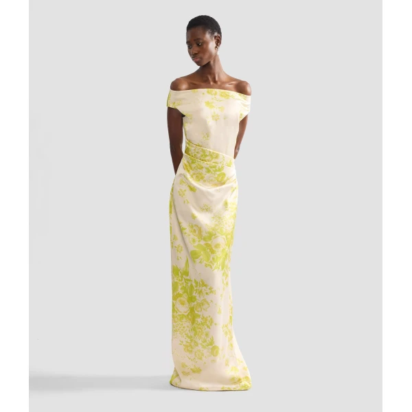 Erdem Floral Print Duchess Slashed Neckline Gown - Dresses - British Romantic Luxury at Coveti