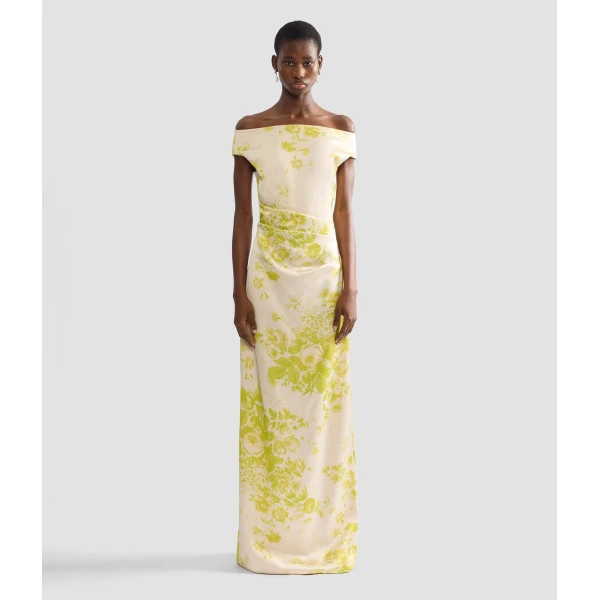 Erdem Floral Print Duchess Slashed Neckline Gown - Dresses - British Romantic Luxury at Coveti